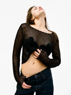 Réalisation Par Knitwear|Tops^Crochet Flower Top - Black